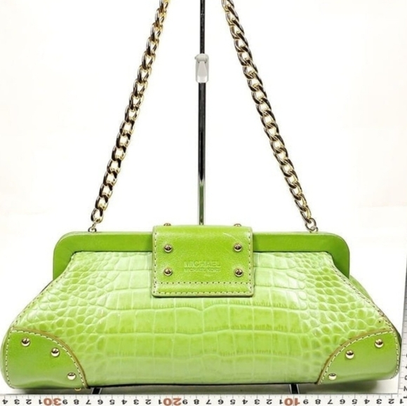 MICHAEL KORS SATCHEL STUNNING GREEN Y2K Shoulder Bag Pebble Leather - Picture 6 of 14